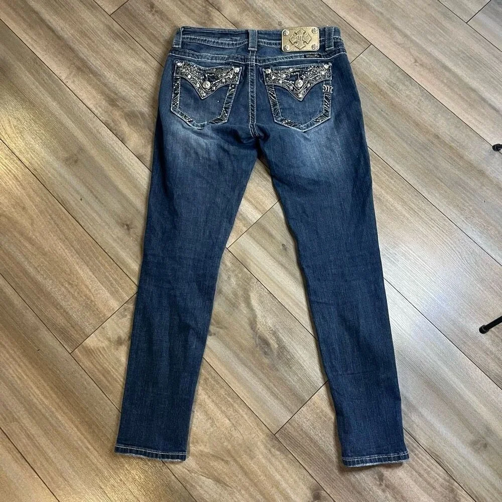 Miss Me Signature Ankle Skinny Jeans Blue Denim Embellished Size 28 JP8241S‎